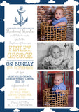 Nautical Hearts Cross - Christening Invitations Boy Girl Unisex Twins Baptism Naming Day Ceremony Celebration Party ~ QUANTITY DISCOUNT AVAILABLE