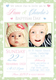 Floral Photo Joint Celebration Party - Christening Invitations Boy Girl Unisex
