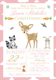 Woodland Animals Christening Invitations Boy Girl Unisex Joint Twins Baptism Naming Day Ceremony Celebration Party ~ QUANTITY DISCOUNT AVAILABLE