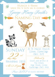 Woodland Animals Christening Invitations Boy Girl Unisex Joint Twins Baptism Naming Day Ceremony Celebration Party ~ QUANTITY DISCOUNT AVAILABLE