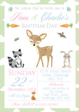 Woodland Animals Christening Invitations Boy Girl Unisex Joint Twins Baptism Naming Day Ceremony Celebration Party ~ QUANTITY DISCOUNT AVAILABLE