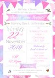 Christening Invitations Joint Boy Girl Unisex Twins Baptism Naming Day Ceremony Celebration Party Watercolour ~ QUANTITY DISCOUNT AVAILABLE