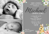 Cute Floral Rabbit Christening Baptism Ceremony Naming Day Invites