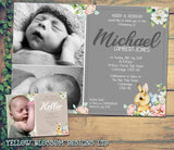 Cute Floral Rabbit Christening Baptism Ceremony Naming Day Invites