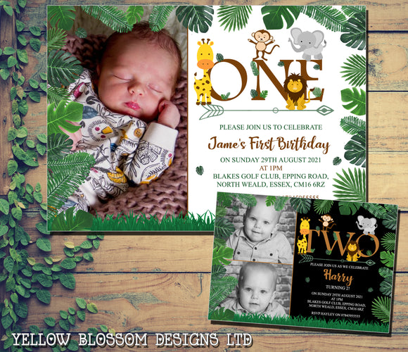 10 Personalised Jungle Birthday Party Invitations Invite One Two Three Four Kids Photo Cards Kids Baby