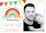 Rainbow Party Invites With Photo - Personalised Custom - Yellow Blossom Designs Ltd