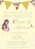 Vintage Shabby Chic Bunting Rustic - Christening Invitations Boy Girl Unisex Joint Twins Baptism Naming Day Ceremony Celebration Party ~ QUANTITY DISCOUNT AVAILABLE