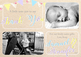 Vintage Shabby Chic Bunting Joint Boy Girl Twins Photo Personalised Thank You Cards Easter ~ QUANTITY DISCOUNT AVAILABLE