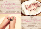 Wooden Background Natural Garden Barn Cute New Born Baby Birth Announcement Photo Cards Personalised Bespoke
