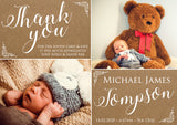 Kraft Background Rustic Barn Thank You Message Note New Born Baby Birth Announcement Photo Cards Personalised Bespoke ~ QUANTITY DISCOUNT AVAILABLE