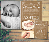 Rustic Brown Card Effect New Born Baby Birth Announcement Photo Cards Personalised Bespoke ~ QUANTITY DISCOUNT AVAILABLE