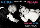 Personalised Baby Announcement Full Photo Thank You Cards ~ Twins Boy Girl