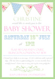 Baby Shower Invitations Boy Girl Unisex Twins Joint Party - Border Bunting Rustic ~ QUANTITY DISCOUNT AVAILABLE - YellowBlossomDesignsLtd