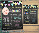 Chalkboard Bunting Photo Joint Boy Girl Party Invitations - Children's Kids Child