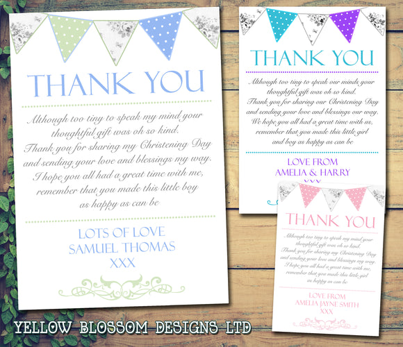 Shabby Chic Carnival Joint Boy Girl Twins Photo Personalised Thank You Cards Christening Baptism Naming Day Party Celebrations ~ QUANTITY DISCOUNT AVAILABLE