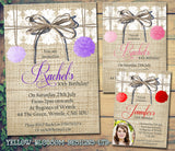 Adult Birthday Invitations Female Male Unisex Joint Party Her Him For Her - Rustic Hessian Pom Poms White Lace ~ QUANTITY DISCOUNT AVAILABLE