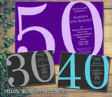 Adult Birthday Invitations Female Male Unisex Joint Party Her Him For Her - 30th 50th 60th 70th 80th Grey Green Black Pink Blue ~ QUANTITY DISCOUNT AVAILABLE - YellowBlossomDesignsLtd