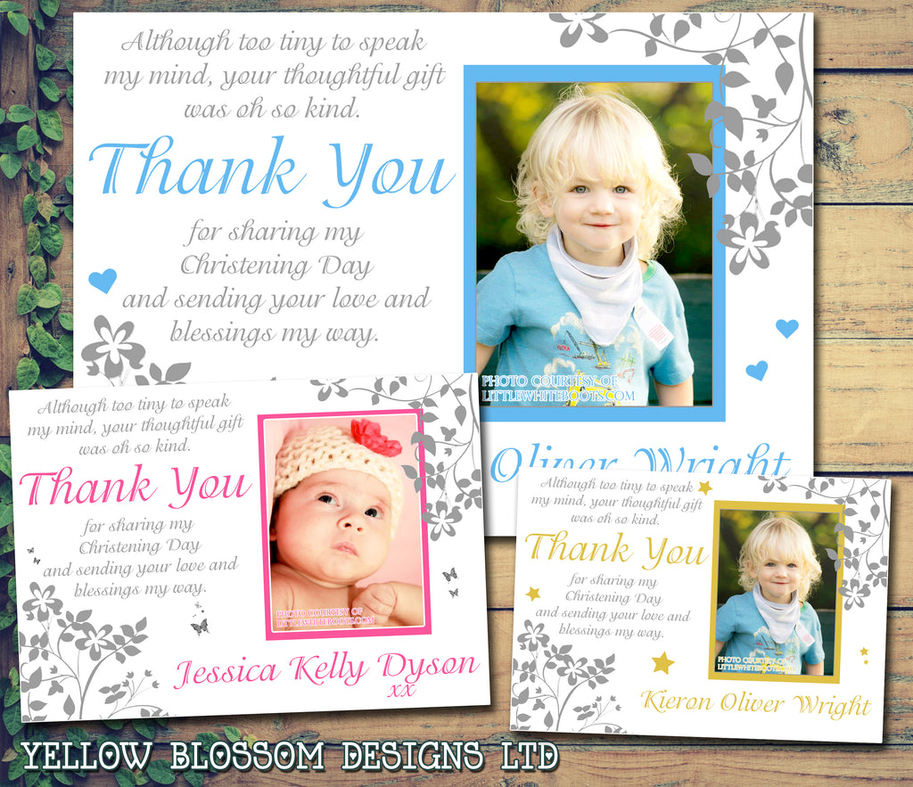 Elegant Joint Boy Girl Twins Photo Personalised Thank You Cards Christening Baptism Naming Day Party Celebrations QUANTITY DISCOUNT AVAILABLE
