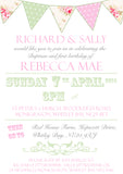 Rustic Poster Bunting Chic - Christening Invitations Joint Boy Girl Unisex Twins Baptism Naming Day Ceremony Celebration Party ~ QUANTITY DISCOUNT AVAILABLE