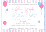Balloons Joint Celebration Party - Christening Invitations Boy Girl Unisex Twins Baptism Naming Day Ceremony Celebration Party ~ QUANTITY DISCOUNT AVAILABLE - YellowBlossomDesignsLtd