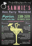 Chalk Board Final Fling Before The Ring Cocktail Glass Hen Weekend Itinerary Cards Hen Party Invites Bride To Be ~ QUANTITY DISCOUNT AVAILABLE - YellowBlossomDesignsLtd