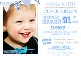 Cute Twins Bunting Poster Style - Christening Invitations Boy Girl Unisex Twins Baptism Naming Day Ceremony Celebration Party ~ QUANTITY DISCOUNT AVAILABLE