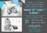 Funky Vintage Shabby Chic Bunting Rustic Photo - Christening Invitations Boy Girl Unisex Joint Twins Baptism Naming Day Ceremony Celebration Party ~ QUANTITY DISCOUNT AVAILABLE