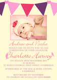 Vintage Bunting Photo Celebration Party - Christening Invitations Joint Boy Girl Unisex Twins Baptism Naming Day Ceremony Celebration Party ~ QUANTITY DISCOUNT AVAILABLE