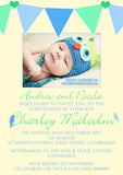 Vintage Bunting Photo Celebration Party - Christening Invitations Joint Boy Girl Unisex Twins Baptism Naming Day Ceremony Celebration Party ~ QUANTITY DISCOUNT AVAILABLE