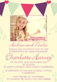 Vintage Bunting Photo Celebration Party - Christening Invitations Joint Boy Girl Unisex Twins Baptism Naming Day Ceremony Celebration Party ~ QUANTITY DISCOUNT AVAILABLE