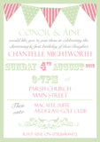 Spots & Stripes Bunting Carnival - Christening Invitations Joint Boy Girl Unisex Twins Baptism Naming Day Ceremony Celebration Party ~ QUANTITY DISCOUNT AVAILABLE