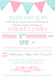 Ginham Bunting Celebration Party - Christening Invitations Joint Boy Girl Unisex Twins Baptism Naming Day Ceremony Celebration Party ~ QUANTITY DISCOUNT AVAILABLE
