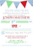 Ginham Bunting Celebration Party - Christening Invitations Joint Boy Girl Unisex Twins Baptism Naming Day Ceremony Celebration Party ~ QUANTITY DISCOUNT AVAILABLE