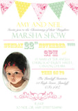Rustic Poster Bunting Chic Photo - Christening Invitations Joint Boy Girl Unisex Twins Baptism Naming Day Ceremony Celebration Party ~ QUANTITY DISCOUNT AVAILABLE