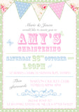 Shabby Chic Vintage Bunting Poster Style - Christening Invitations Boy Girl Unisex Twins Baptism Naming Day Ceremony Celebration Party ~ QUANTITY DISCOUNT AVAILABLE