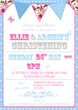 Vibrant Bright Bunting - Christening Invitations Boy Girl Unisex Twins Baptism Naming Day Ceremony Celebration Party ~ QUANTITY DISCOUNT AVAILABLE