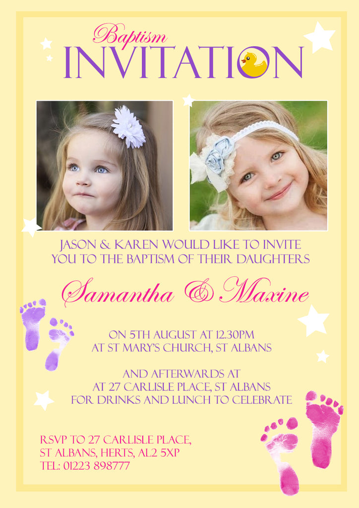 Christening Invitations Joint Boy Girl Unisex Twins Baptism Naming