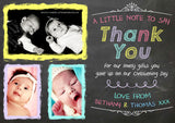 Vintage Chalkboard Joint Boy Girl Twins Photo Personalised Thank You Cards Christening Baptism Naming Day Party Celebrations ~ QUANTITY DISCOUNT AVAILABLE
