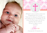Elegant Religious Pink Blue Joint Boy Girl Twins Photo Personalised Thank You Cards