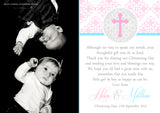 Elegant Religious Pink Blue Joint Boy Girl Twins Photo Personalised Thank You Cards