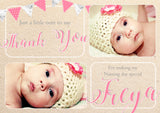 Rustic Vintage Bunting Shabby Chic Joint Boy Girl Twins Photo Personalised Thank You Cards Christening Baptism Naming Day Party Celebrations ~ QUANTITY DISCOUNT AVAILABLE