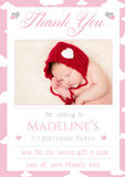 Cloudy Border Thank You Card With Photos Blue Pink Green