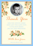 Flowers Joint Boy Girl Twins Photo Personalised Thank You Cards Christening Baptism Naming Day Party Celebrations ~ QUANTITY DISCOUNT AVAILABLE