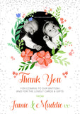 Thank You Cards With Printed Photo Christening Birthday Pink Blue Multi