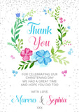 Christening Birthday Easter Thank You Cards Cute Floral Wreath