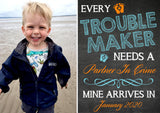 Trouble Maker Partner In Crime Sister Brother Sibling Personalised Pregnancy Announcement Cards New Baby Pregnant