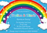 Rainbow Colourful - Children's Kids Child Birthday Invitations Boy Girl Joint Party Twins Unisex Printed ~ QUANTITY DISCOUNT AVAILABLE