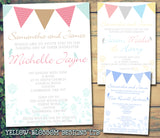 Classic Bunting Chic - Christening Invitations Joint Boy Girl Unisex Twins Baptism Naming Day Ceremony Celebration Party ~ QUANTITY DISCOUNT AVAILABLE - YellowBlossomDesignsLtd