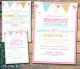 Shabby Chic Vintage Bunting Poster Style - Christening Invitations Boy Girl Unisex Twins Baptism Naming Day Ceremony Celebration Party ~ QUANTITY DISCOUNT AVAILABLE