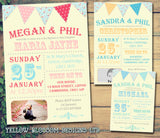 Funky Bunting Photo Celebration Party - Christening Invitations Joint Boy Girl Unisex Twins Baptism Naming Day Ceremony Celebration Party ~ QUANTITY DISCOUNT AVAILABLE